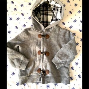 Carters grey sweater jacket with hood  and latches